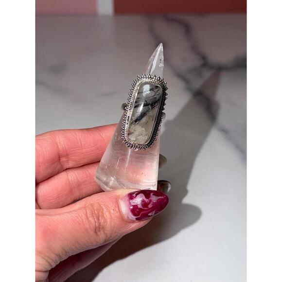 Jewelry - Large Tourmaline & Quartz Sterling Silver Ring: Size 7